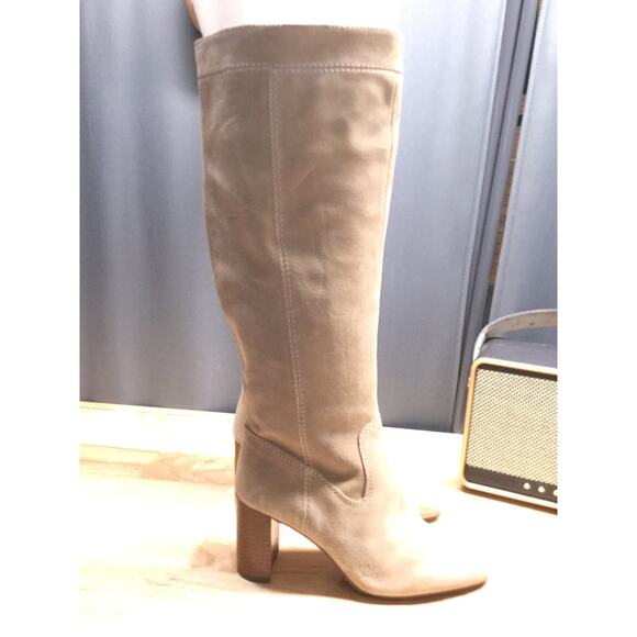 Vince Camuto Kreesell Riding Boots Women's 6M Taupe Suede Zipper Almond Toe - Picture 2 of 12